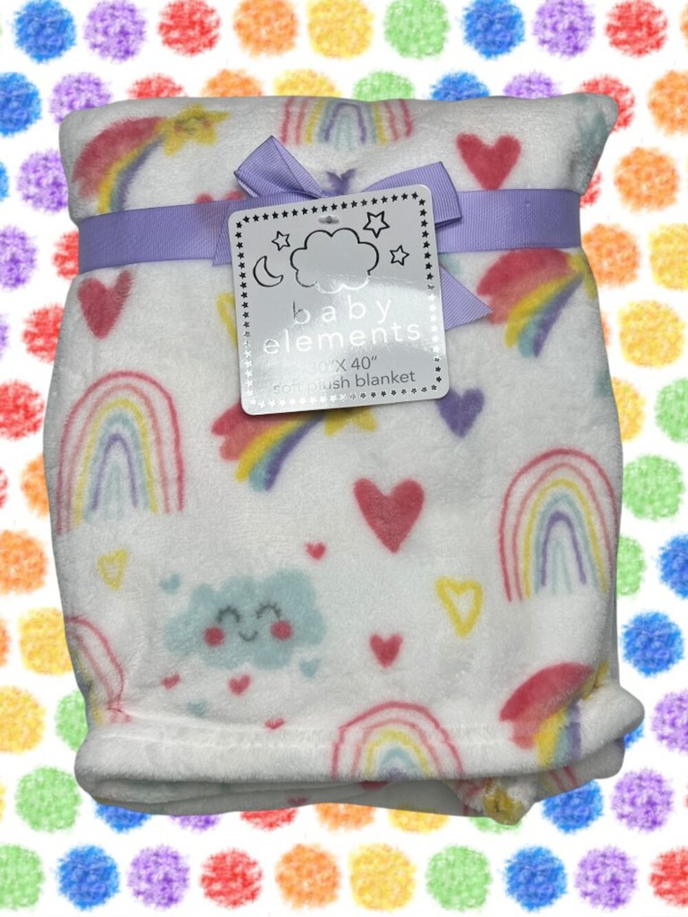 NWT Rainbows Hearts Clouds Stars Plush Baby Blanket Toddler Pink Purple Elements
